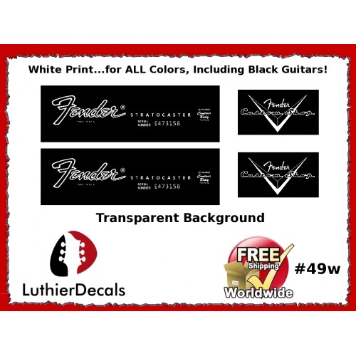 Fender Decal Stratocaster White Guitar Decal #49w